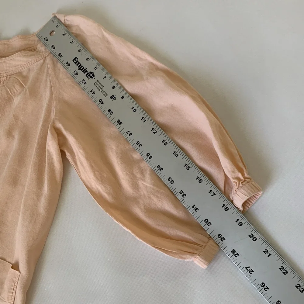 Sandro Shirt Women L Pink Peach Bow‎ Linen Beach Coastal Lagenlook Preppy Resort